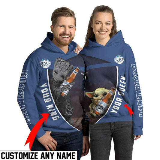 Personalized Busch Light Groot And Baby Yoda Hoodie