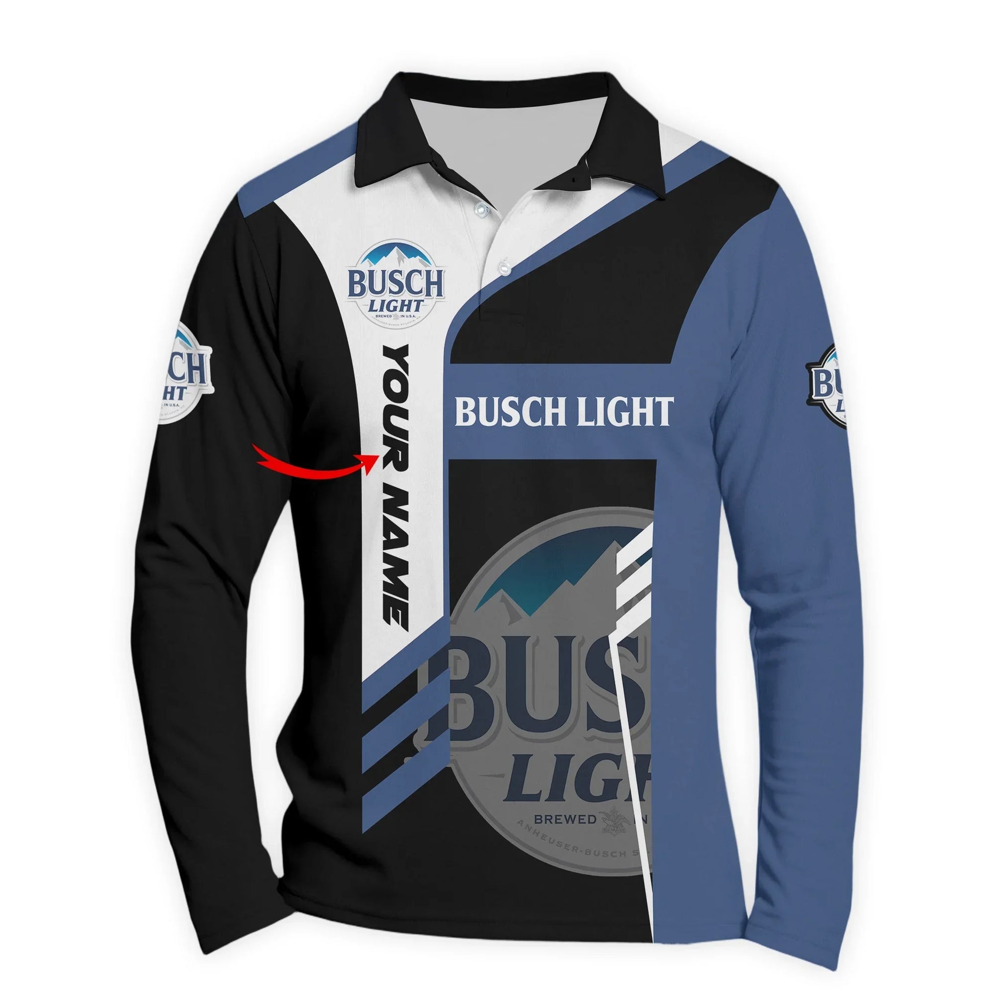 Personalized Busch Light Speedline Legacy Long Sleeve Polo Shirt