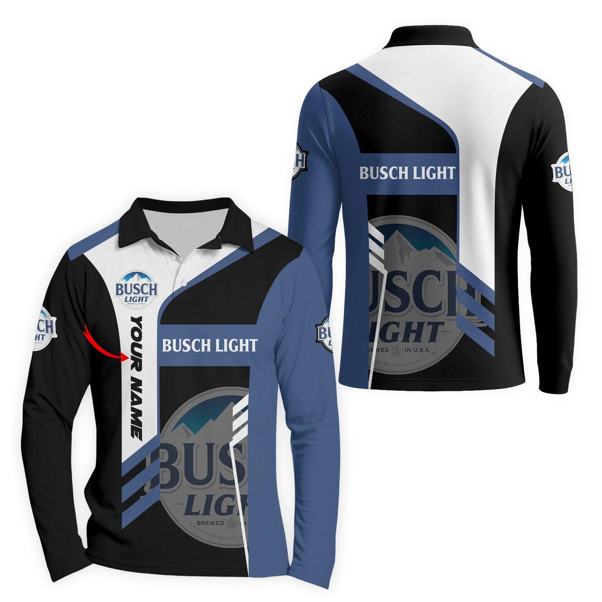 Personalized Busch Light Speedline Legacy Long Sleeve Polo Shirt