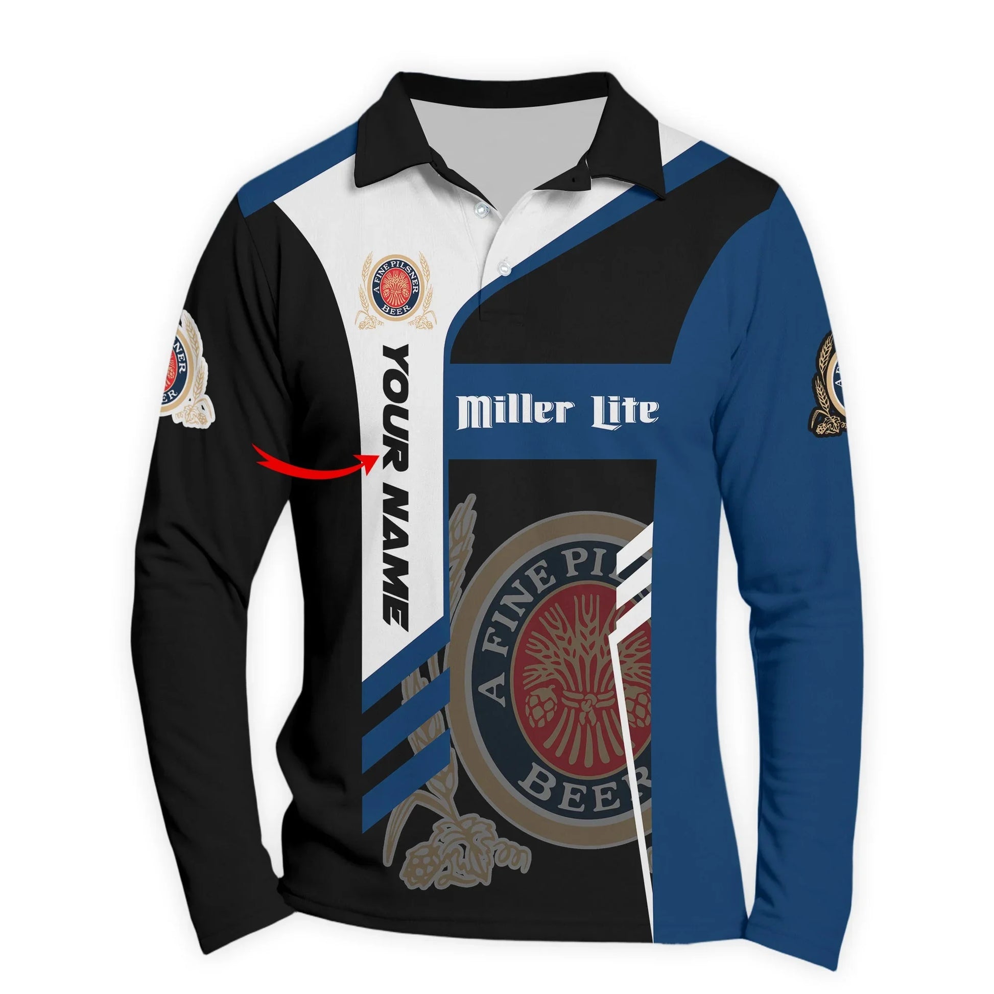 Personalized Miller Lite Speedline Legacy Long Sleeve Polo Shirt