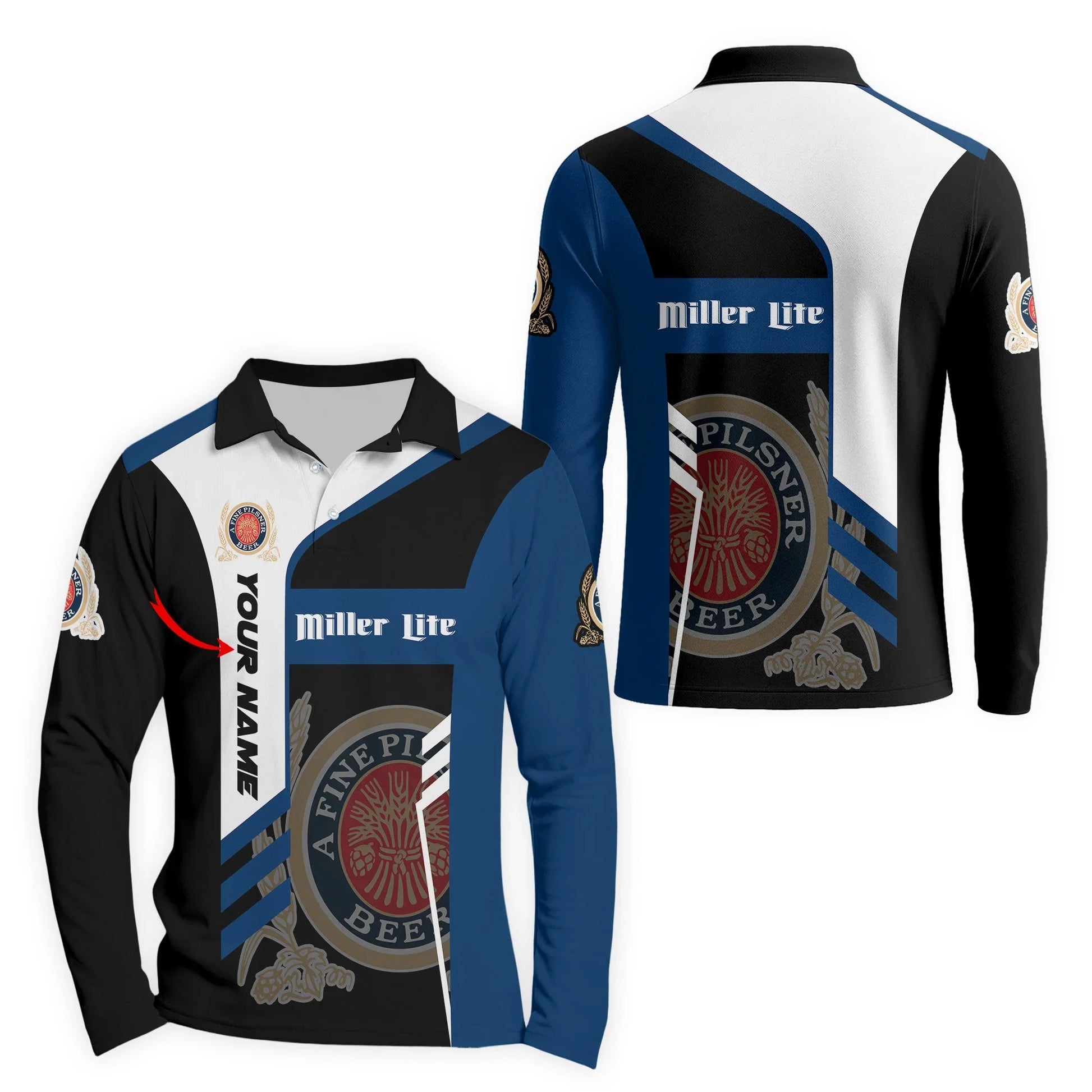 Personalized Miller Lite Speedline Legacy Long Sleeve Polo Shirt