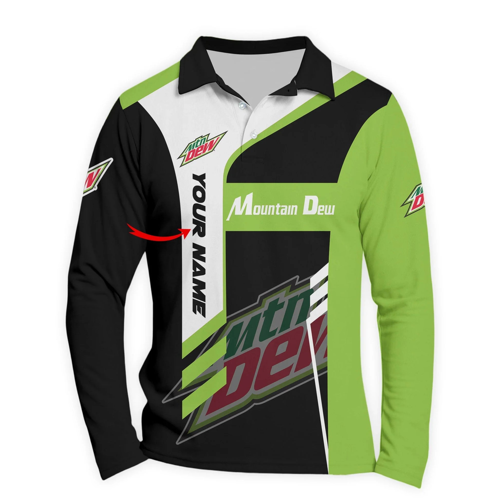 Personalized Mountain Dew Speedline Legacy Long Sleeve Polo Shirt
