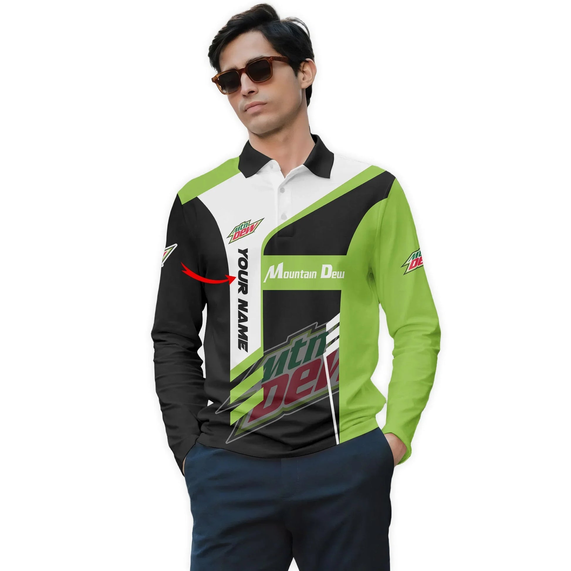 Personalized Mountain Dew Speedline Legacy Long Sleeve Polo Shirt