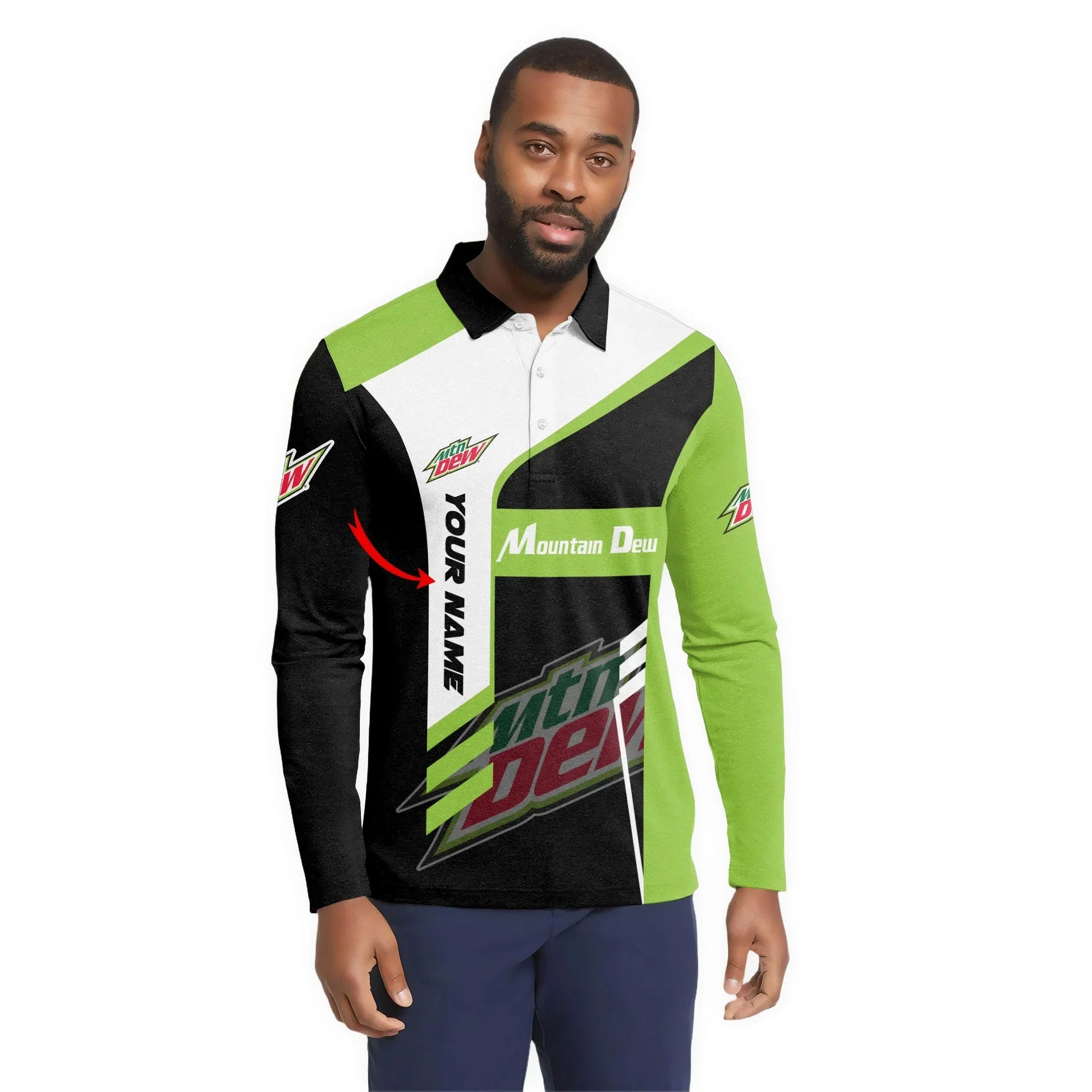 Personalized Mountain Dew Speedline Legacy Long Sleeve Polo Shirt