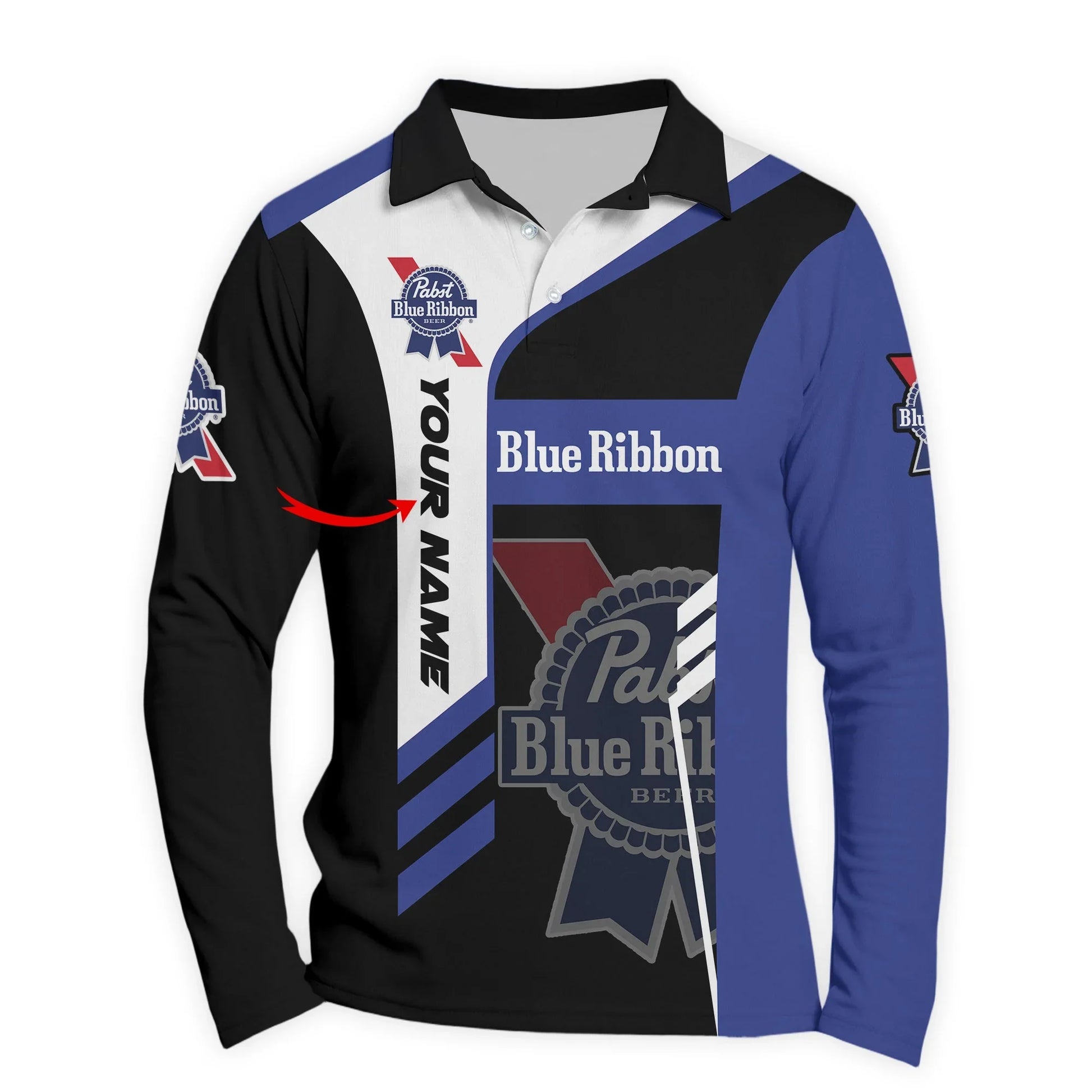 Personalized Pabst Blue Ribbon Speedline Legacy Long Sleeve Polo Shirt