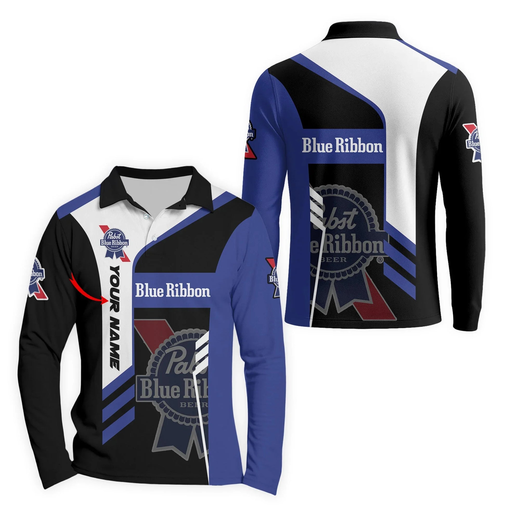 Personalized Pabst Blue Ribbon Speedline Legacy Long Sleeve Polo Shirt