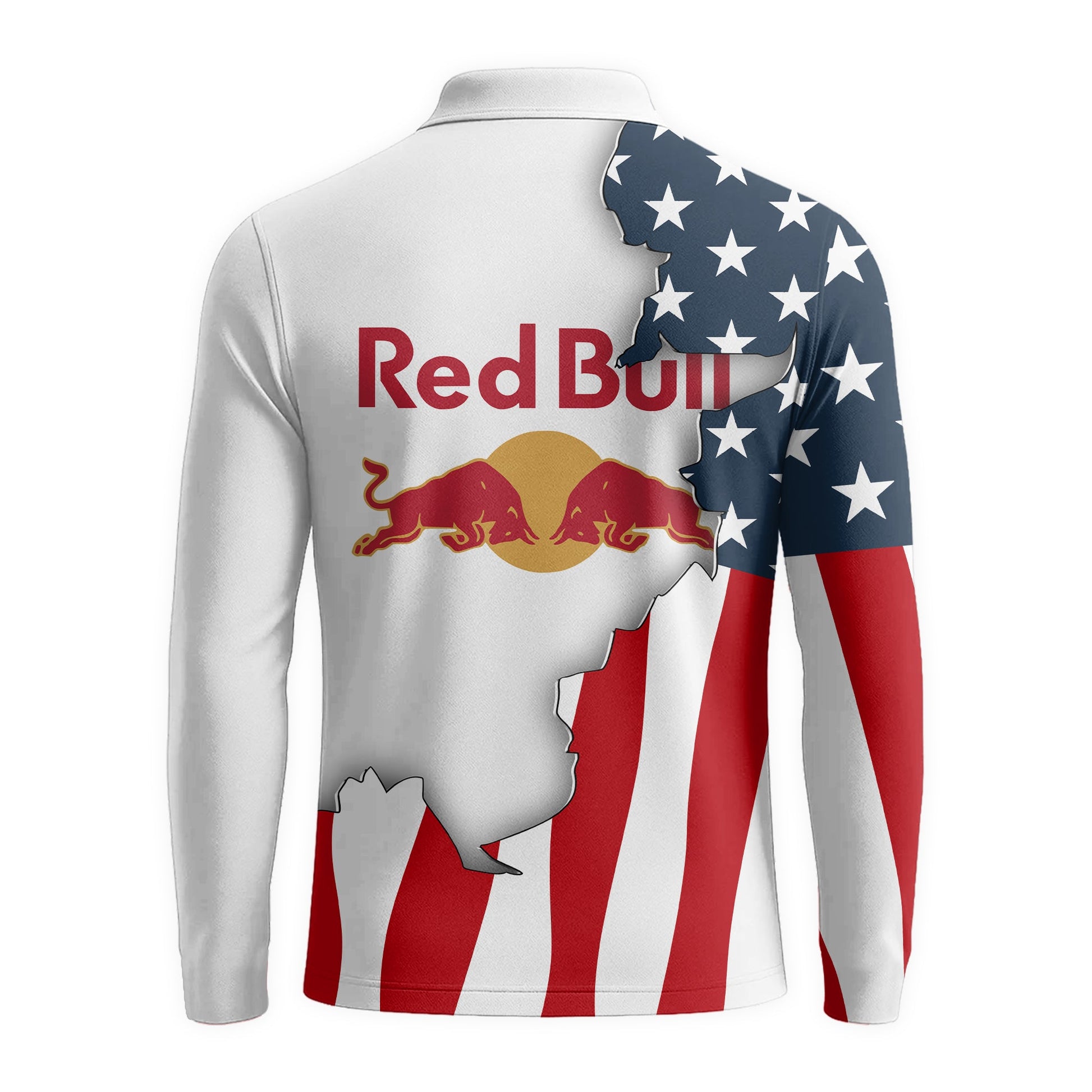 Personalized Red Bull American Flag Long Sleeve Polo Shirt