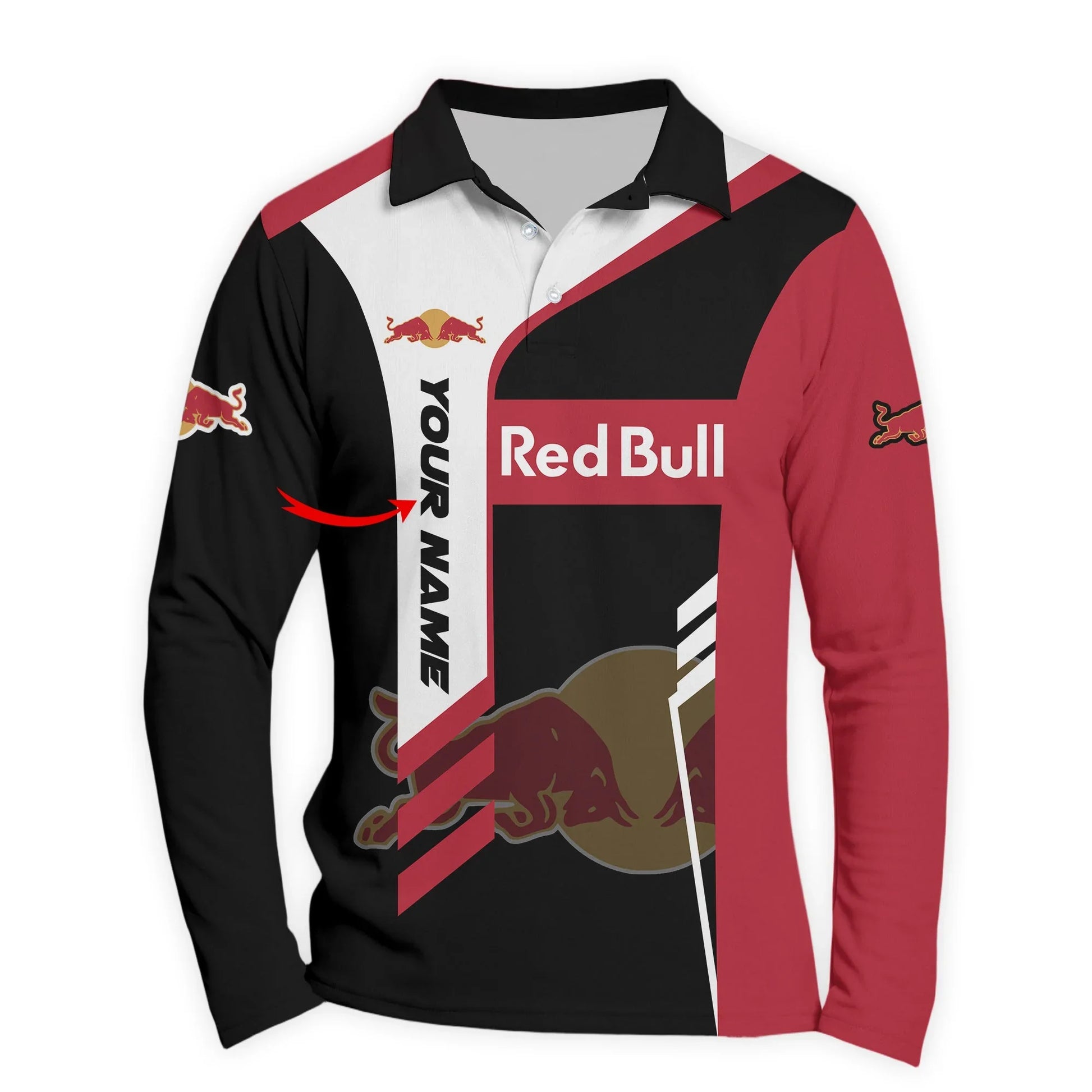 Personalized Red Bull Speedline Legacy Long Sleeve Polo Shirt