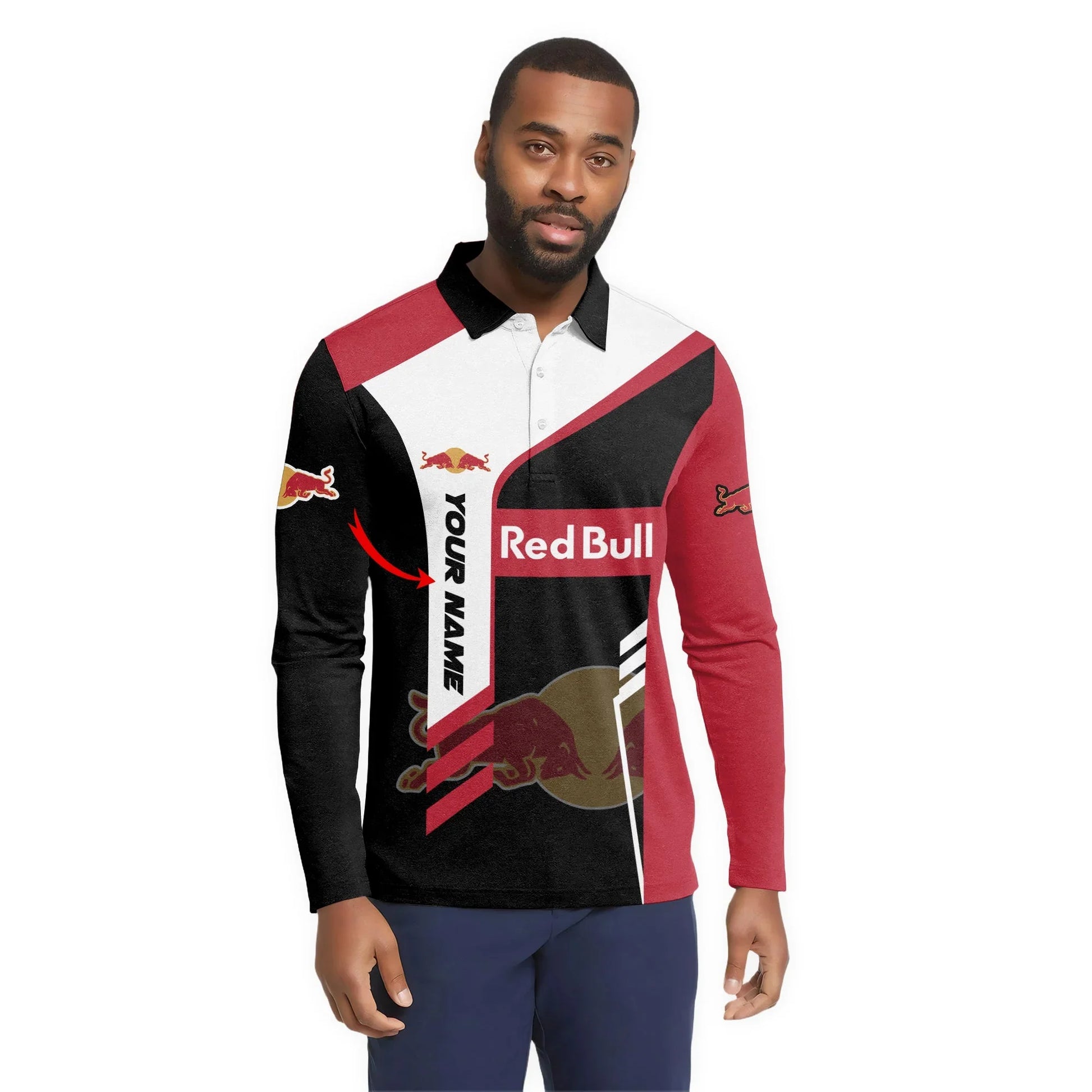 Personalized Red Bull Speedline Legacy Long Sleeve Polo Shirt