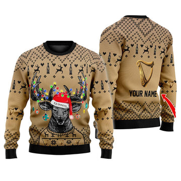 Personalized Reindeer Guinness Christmas Ugly Sweater