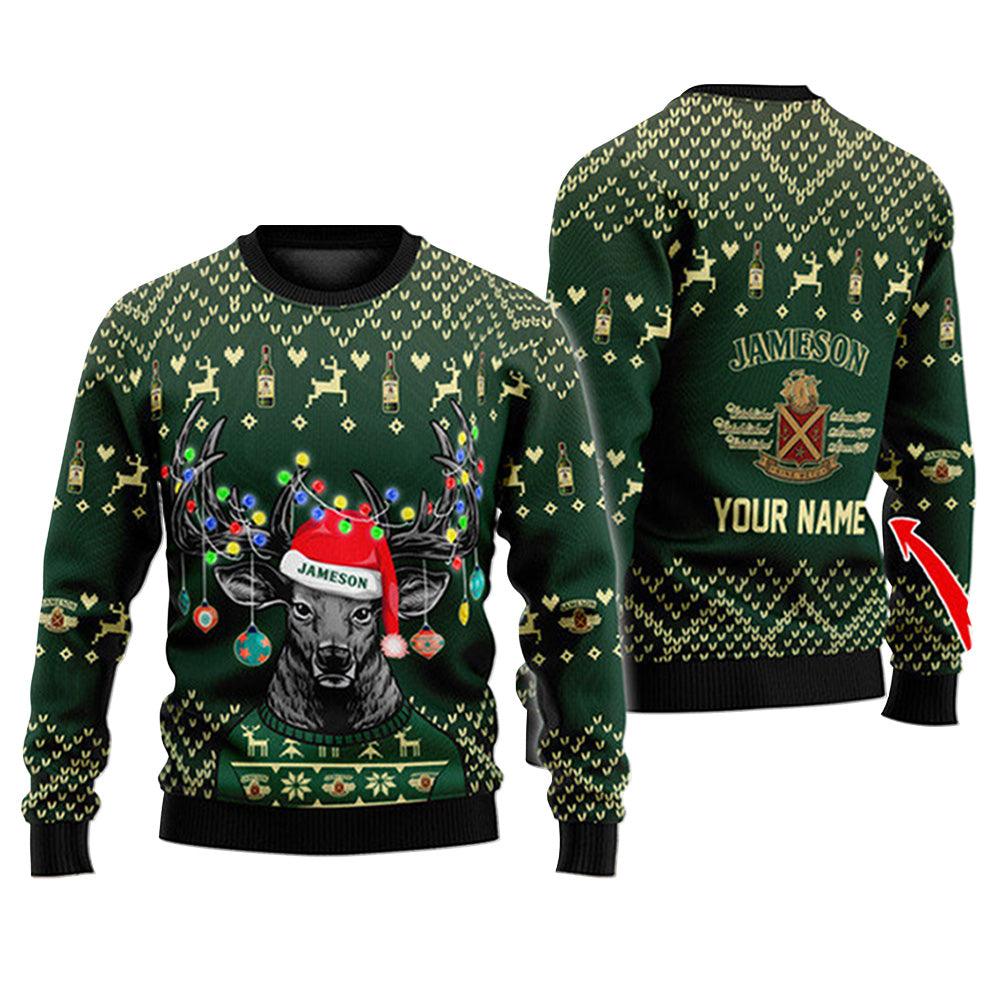 Personalized Reindeer Jameson Whiskey Christmas Ugly Sweater