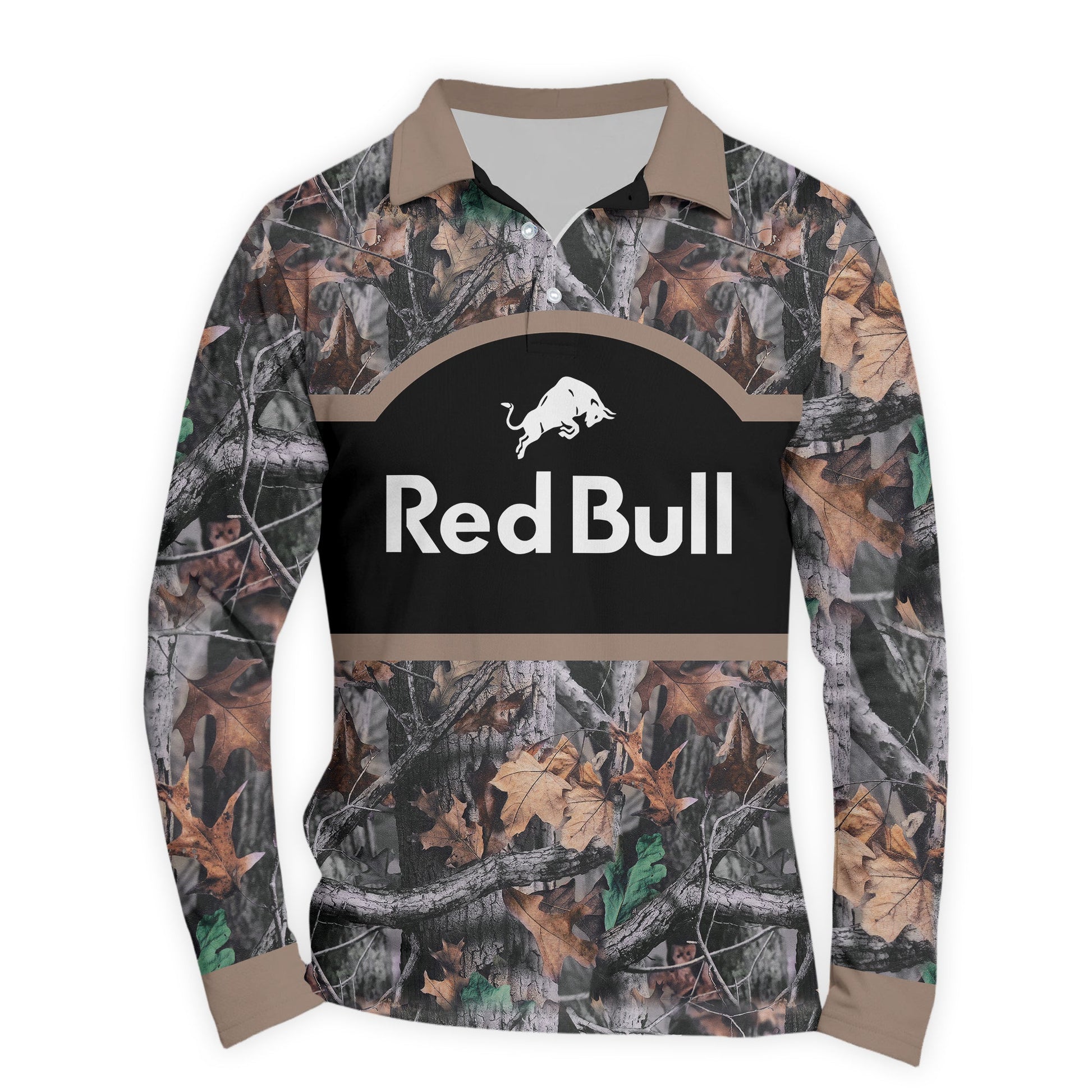  Red Bull Camouflage Golf Long Sleeve Polo Shirt