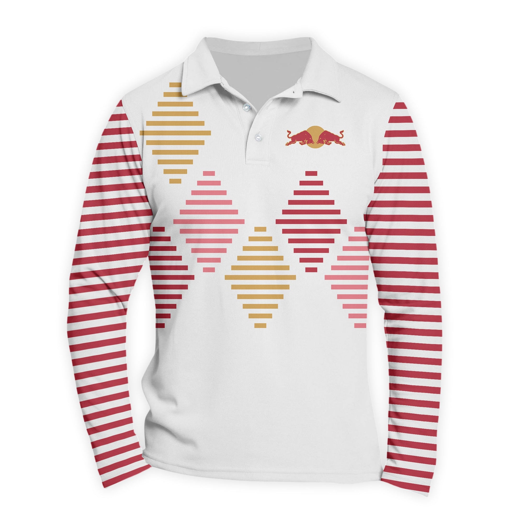  Red Bull Diamond Stripe Golf Long Sleeve Polo Shirt