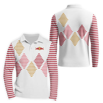  Red Bull Diamond Stripe Golf Long Sleeve Polo Shirt
