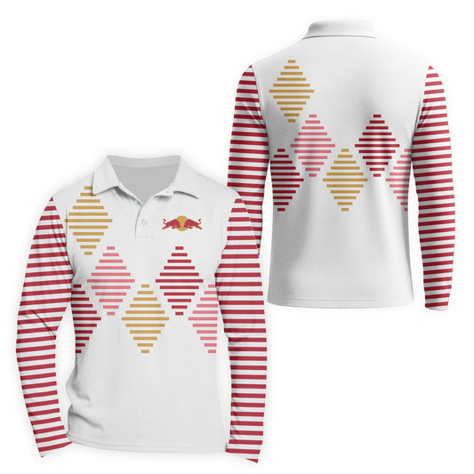  Red Bull Diamond Stripe Golf Long Sleeve Polo Shirt