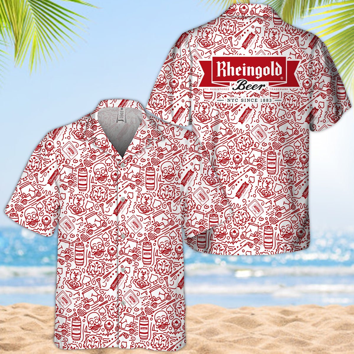 Rheingold Beer Summer Doodle Art Hawaiian Shirt - VinoVogue.com