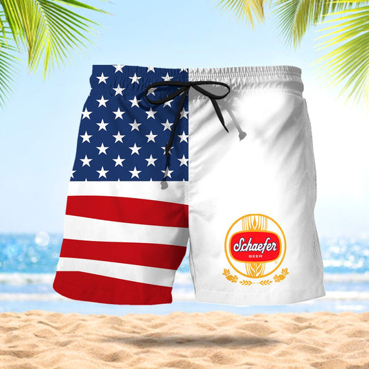 Schaefer Beer American Flag Swim Trunks - VinoVogue.com