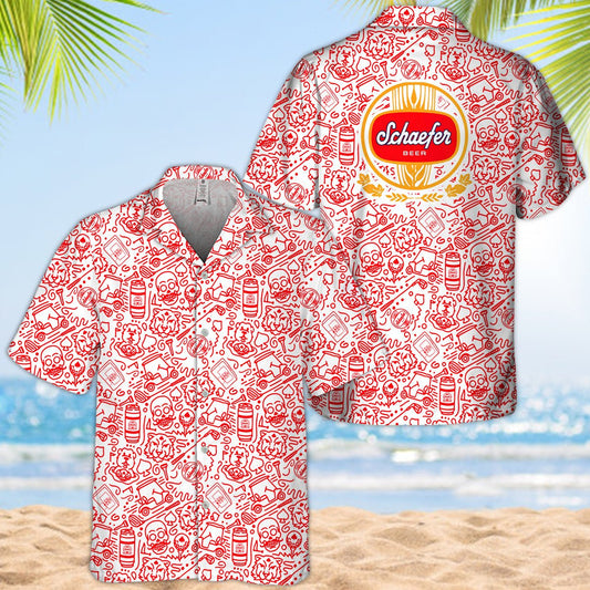 Schaefer Beer Summer Doodle Art Hawaiian Shirt - VinoVogue.com