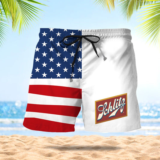 Schlitz Beer American Flag Swim Trunks - VinoVogue.com