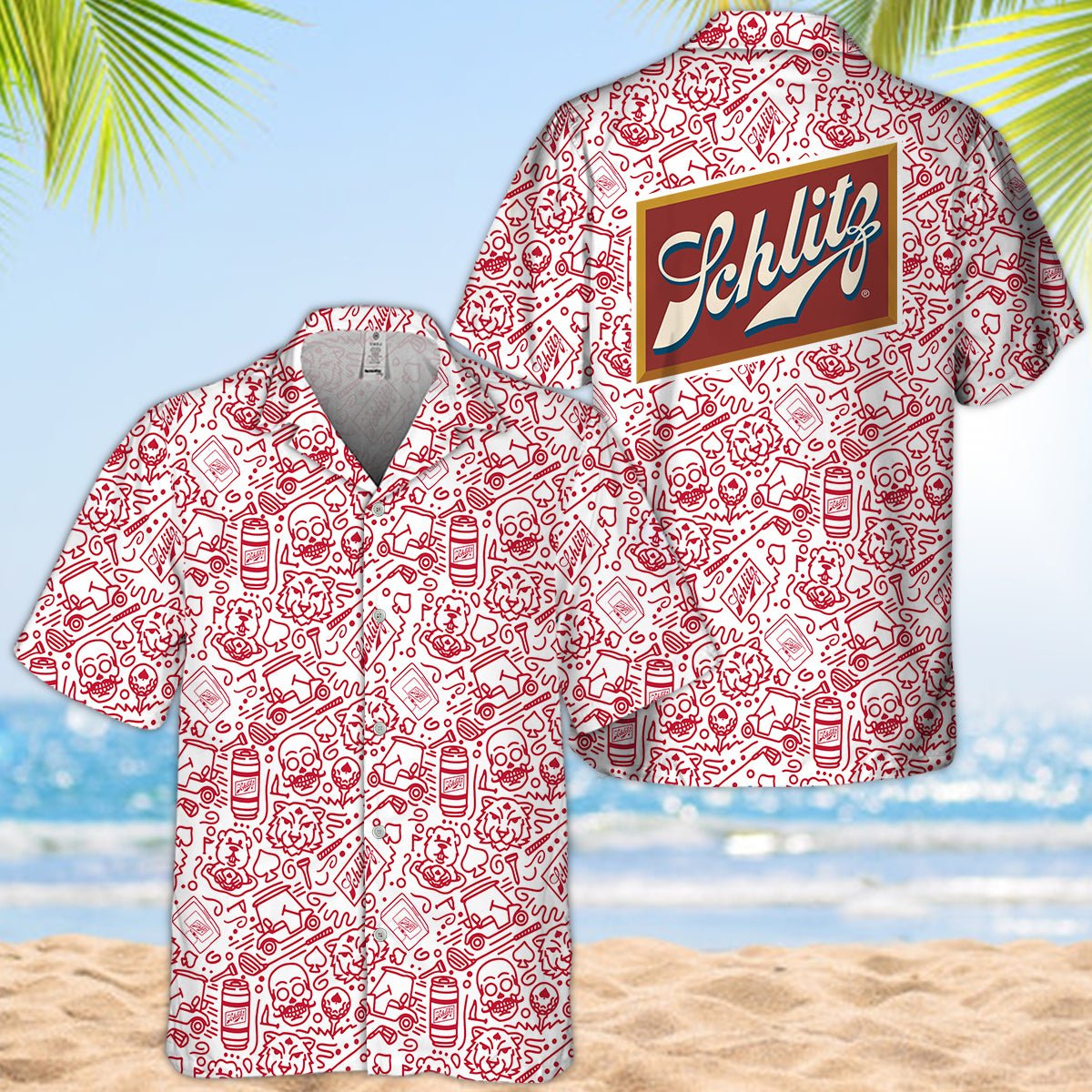 Schlitz Beer Summer Doodle Art Hawaiian Shirt - VinoVogue.com