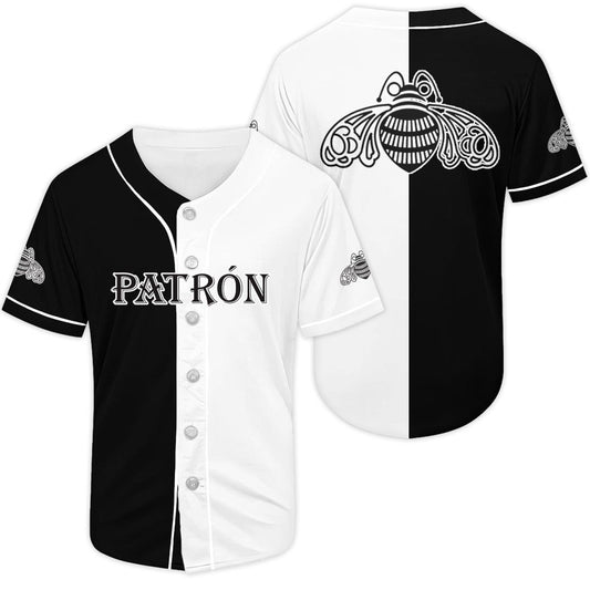 Split Patron Tequila Black And White Baseball Jersey - VinoVogue.com