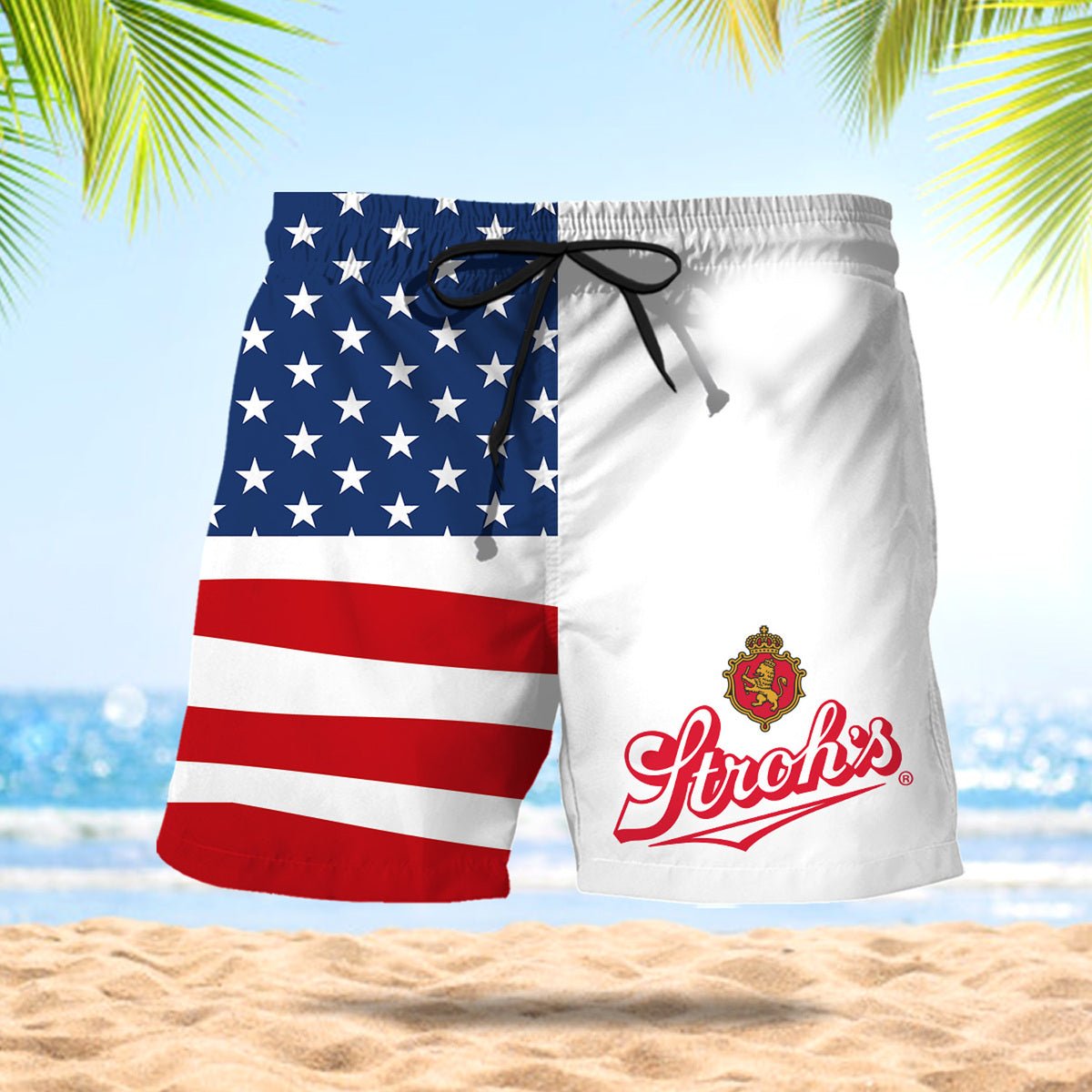 Stroh's Beer American Flag Swim Trunks - VinoVogue.com