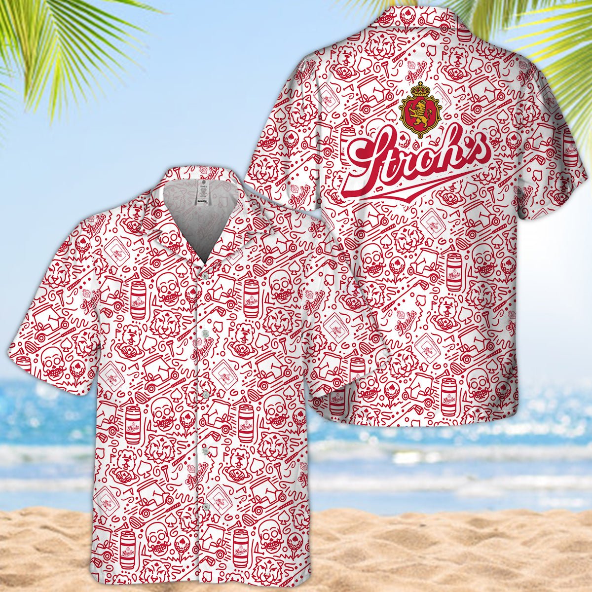 Stroh's Beer Summer Doodle Art Hawaiian Shirt - VinoVogue.com