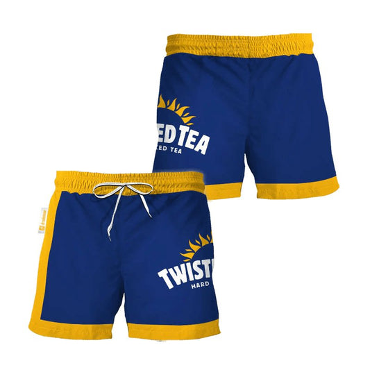 Twisted Tea Blue Yellow Basic Swim Trunks - VinoVogue.com