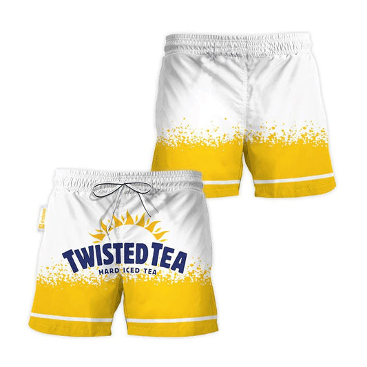 Twisted Tea White Yellow Basic Swim Trunks - VinoVogue.com