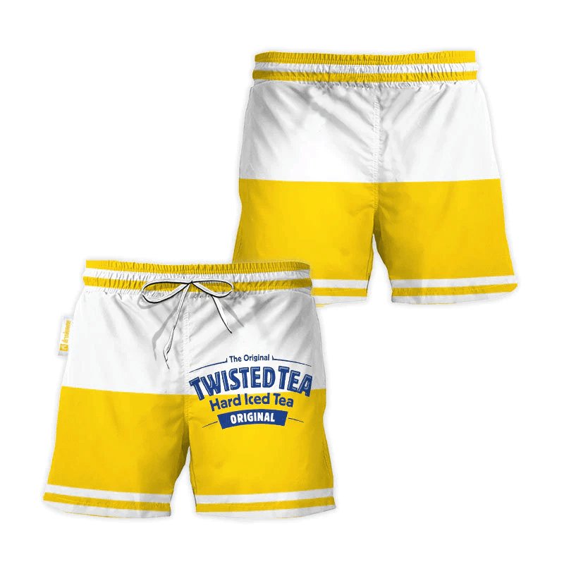 Twisted Tea Yellow And White Basic Swim Trunks - VinoVogue.com