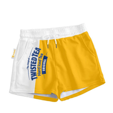 Twisted Tea Yellow And White Basic Women's Casual Shorts - VinoVogue.com