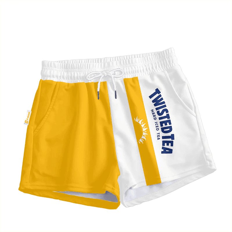 Twisted Tea Yellow And White Women's Casual Shorts - VinoVogue.com