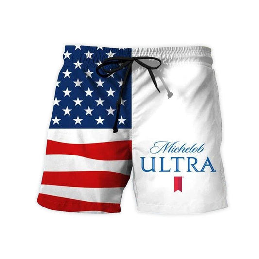 VinoVogue Vintage USA Flag Fourth Of July Michelob ULTRA Swim Trunks