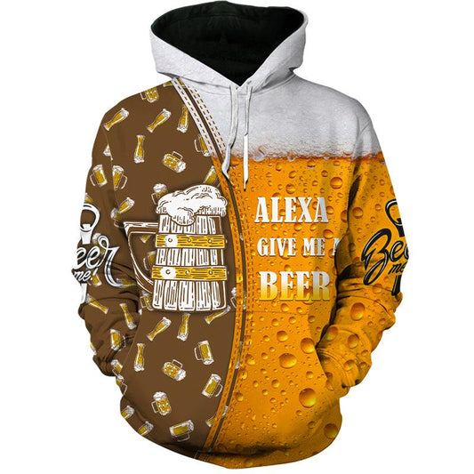 Alexa Give Me A Beer 3D Beer Hoodies