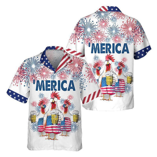 Chicken Beer American Flag Hawaiian Shirt