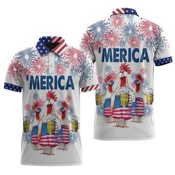 Chicken Beer American Flag Polo Shirt