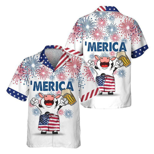Cow Beer American Flag Hawaiian Shirt