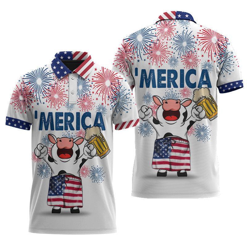 Cow Beer American Flag Polo Shirt