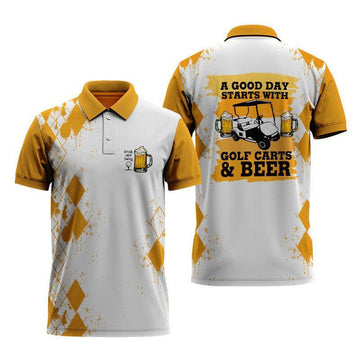 Funny Quote A Good Day Starts With Golf Carts And Beer Polo Shirt