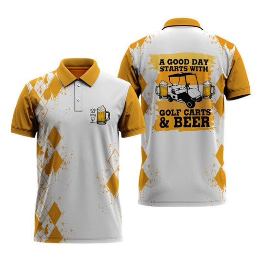 Funny Quote A Good Day Starts With Golf Carts And Beer Polo Shirt