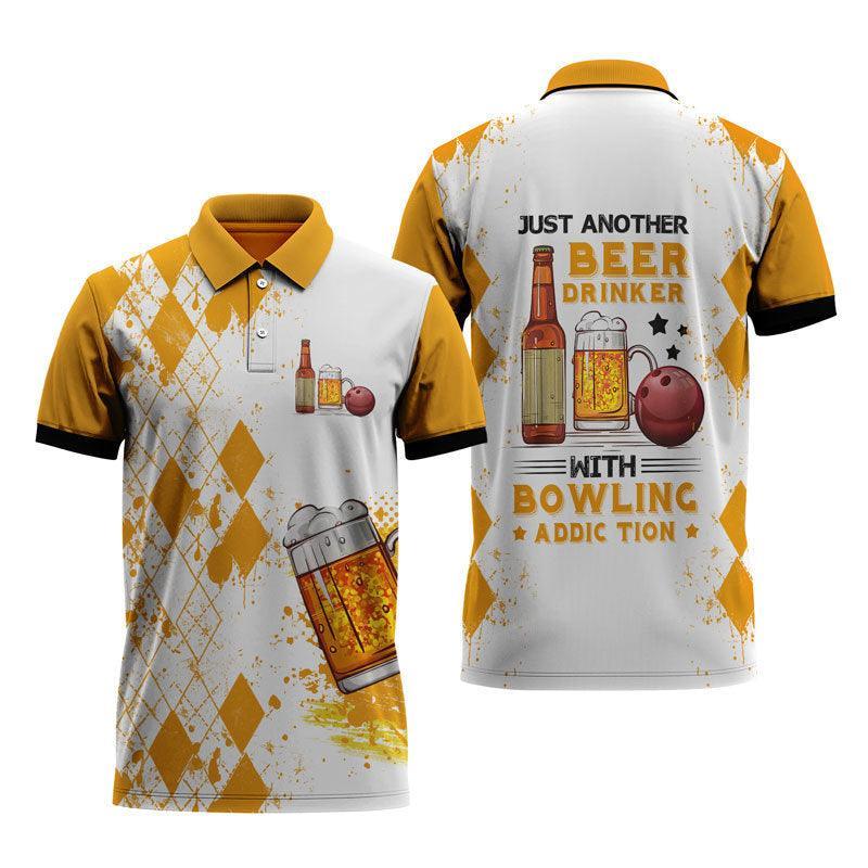 Funny Quote Just Another Beer Drinker With Bowling Addiction Polo Shirt