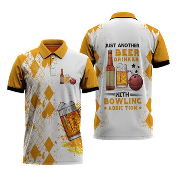 Funny Quote Just Another Beer Drinker With Bowling Addiction Polo Shirt