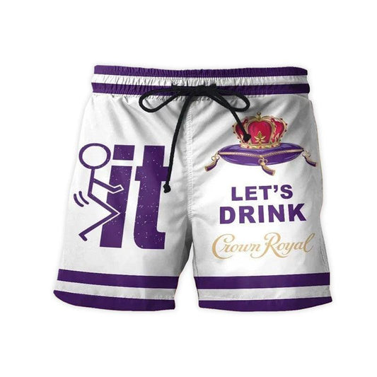 VinoVogue Let's Drink Crown Royal Swim Trunks