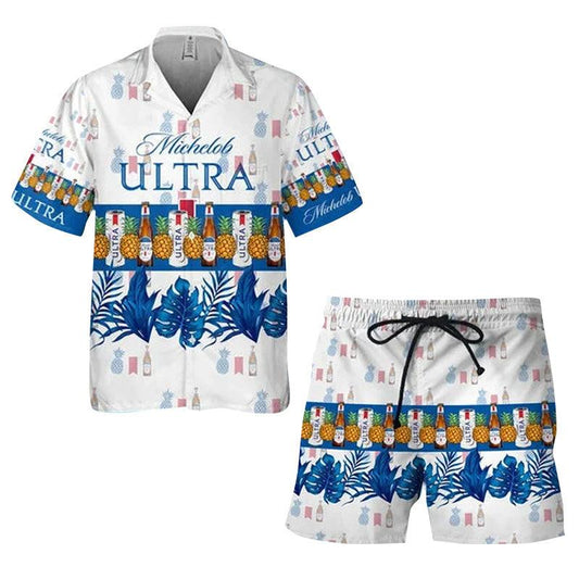 Tropical Pineapple Michelob ULTRA Hawaiian Shirt And Shorts Set