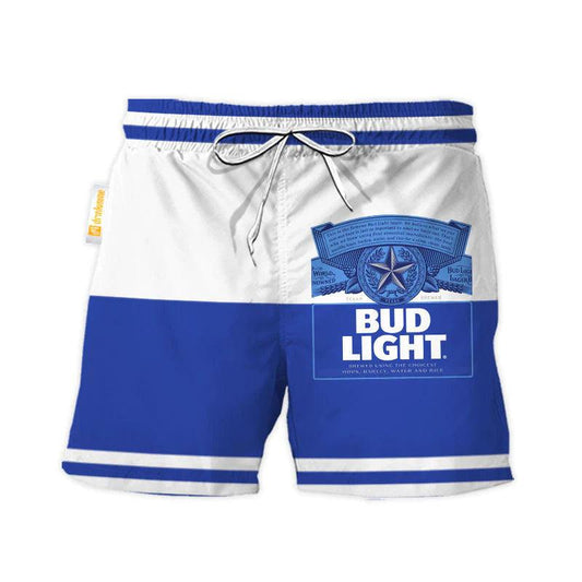 Bud Light Blue And White Basic Swim Trunks - VinoVogue.com