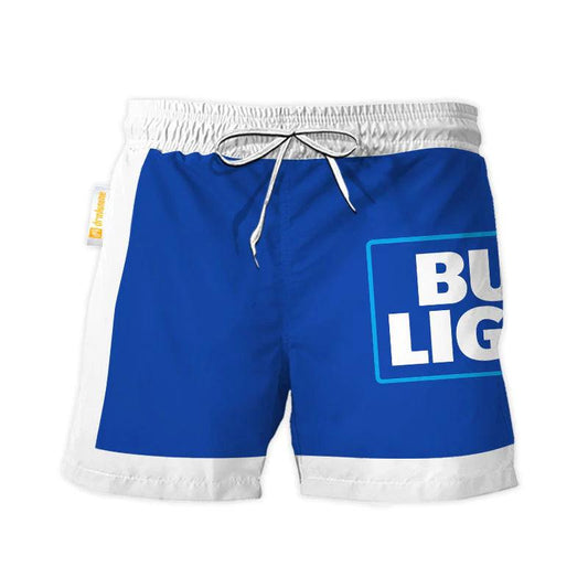 Bud Light Blue White Basic Swim Trunks - VinoVogue.com