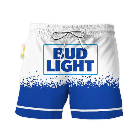 Bud Light White Blue Basic Swim Trunks - VinoVogue.com