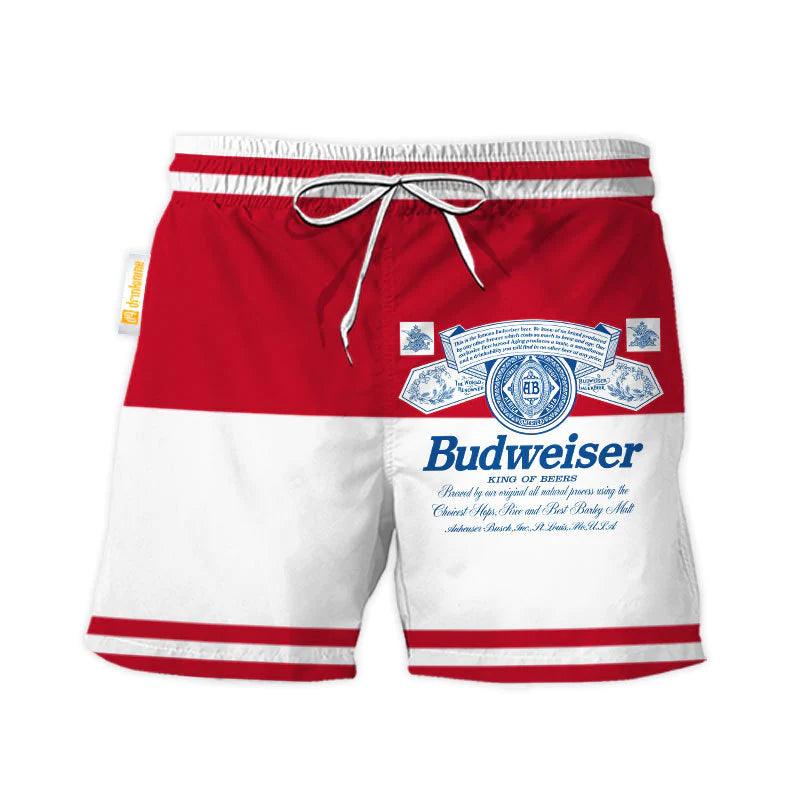 Budweiser Red And White Basic Swim Trunks - VinoVogue.com