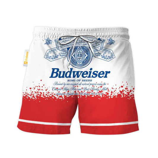 Budweiser Red White Basic Swim Trunks - VinoVogue.com