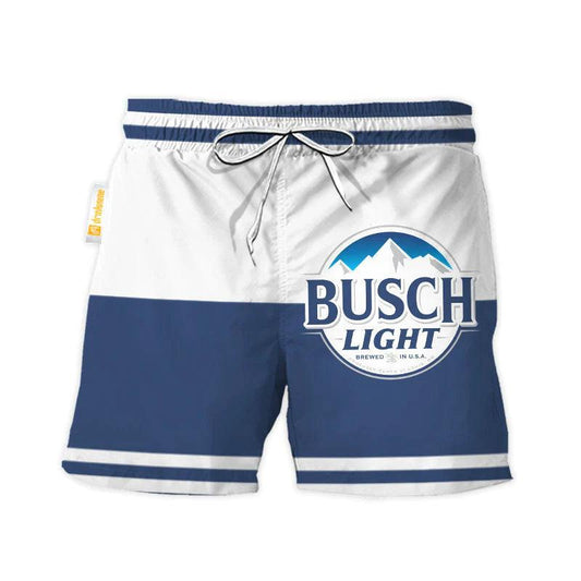 Busch Light Blue And White Basic Swim Trunks - VinoVogue.com